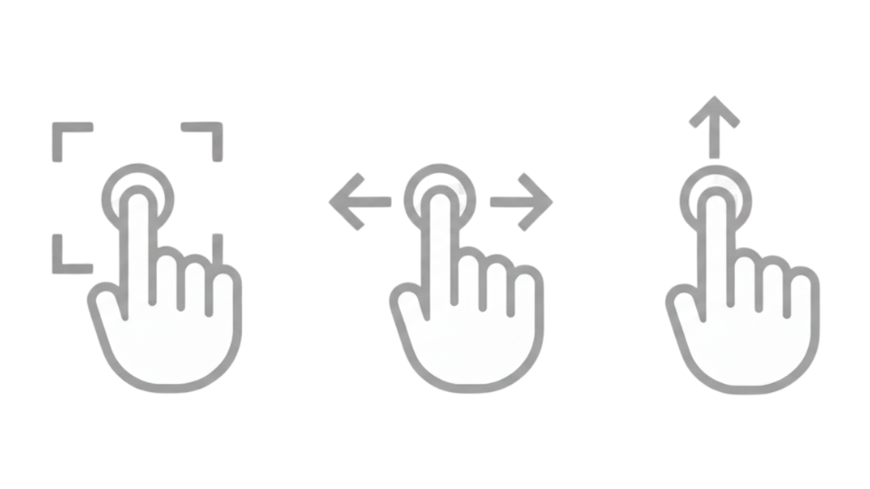 Instrucciones de gestos para el tour 360: desliza, pellizca y gira con tu dedo o ratón para navegar